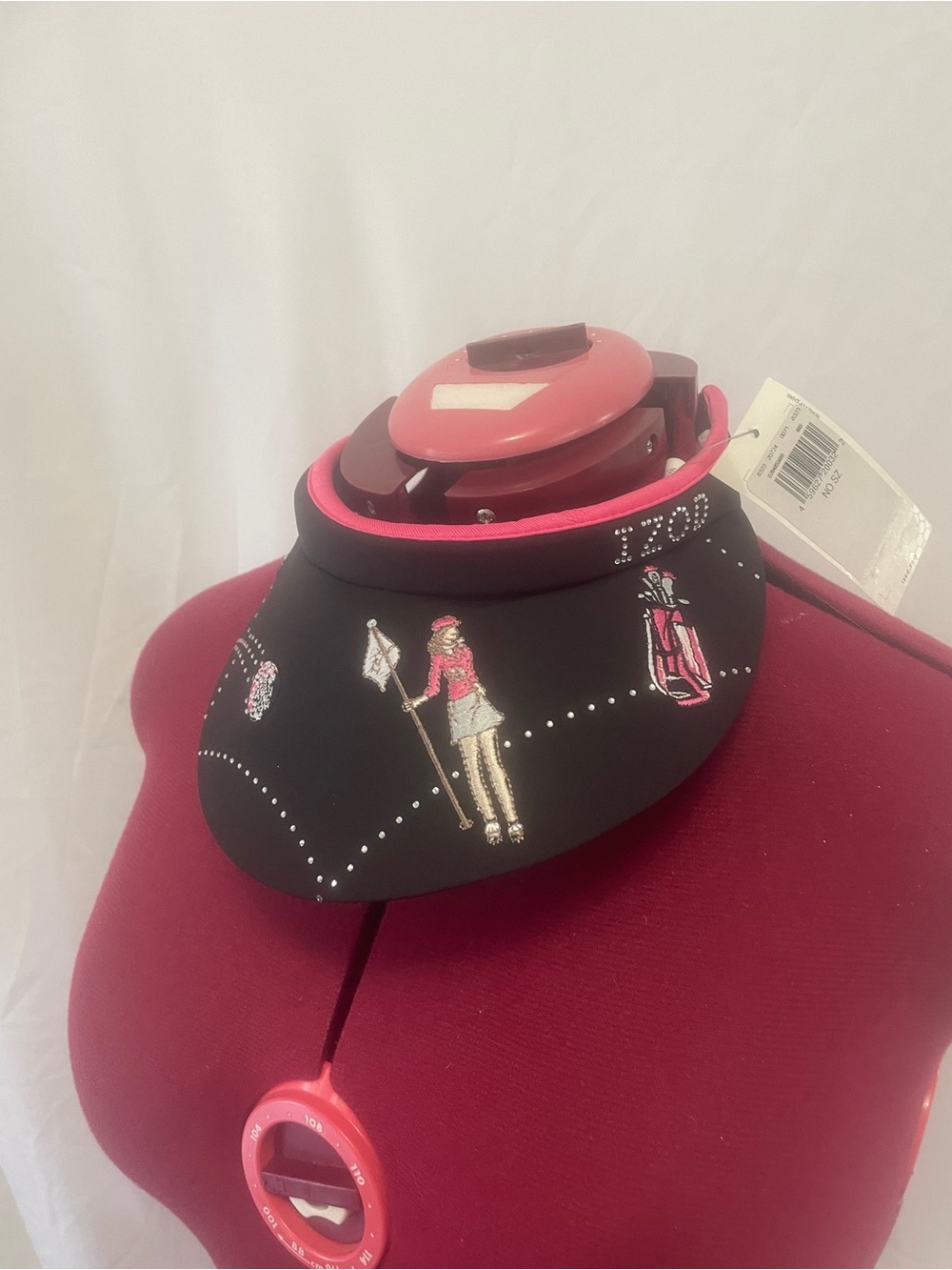Black & Pink IZOD Golf Visor with Rhinestone Golf Motif